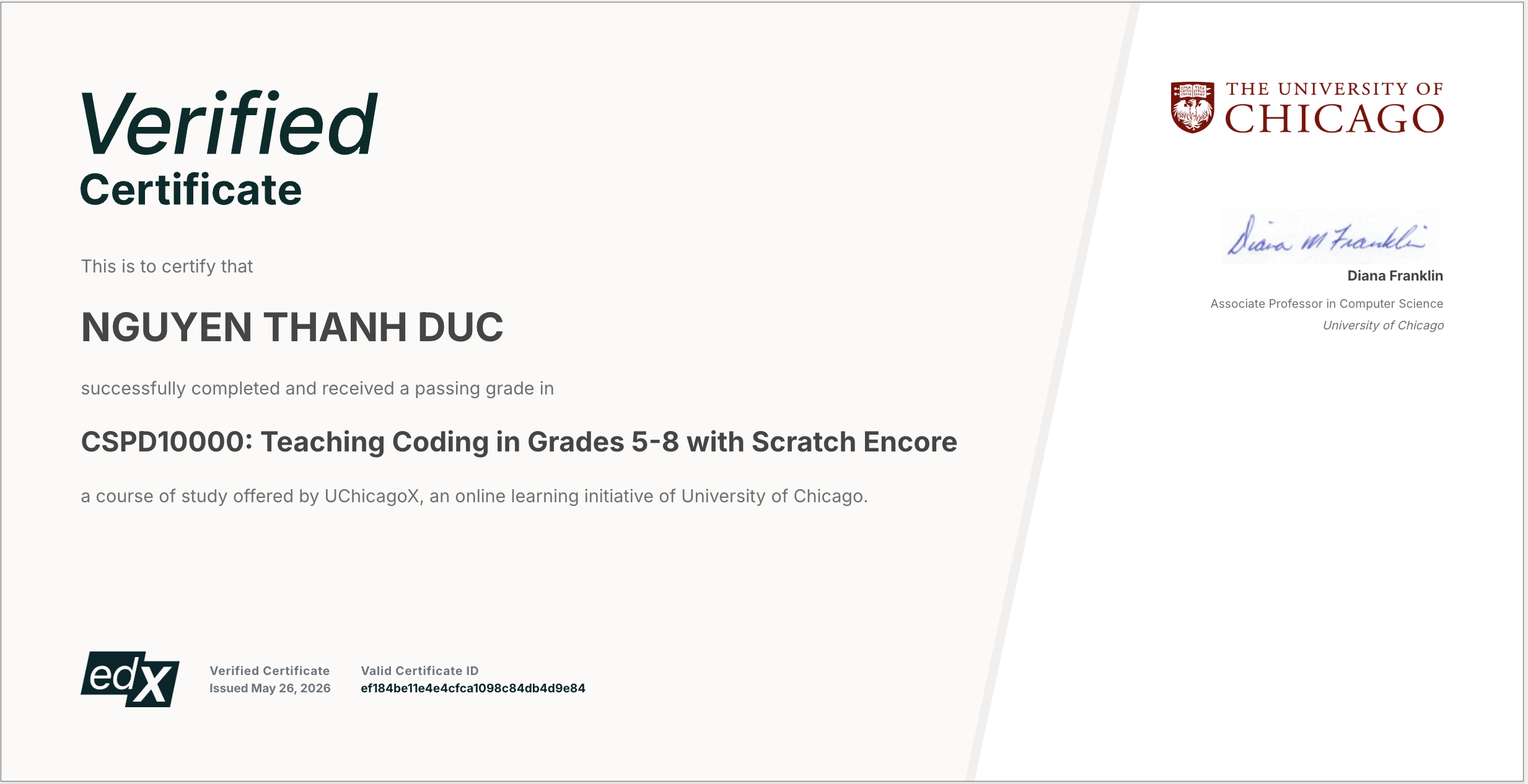 University of Chicago: Teaching Coding in Grades 5-8 with Scratch Encore